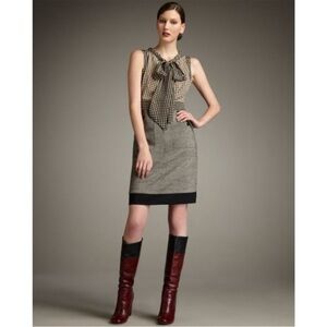 Tory Burch Roderick Dress 8 Black Tan Silk Wool Office Professional Classic